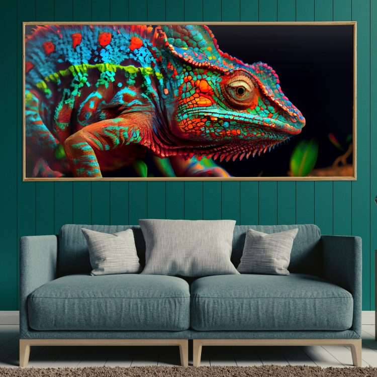 Plexiglass painting with "Chameleon" theme in a wooden frame-Massdeco