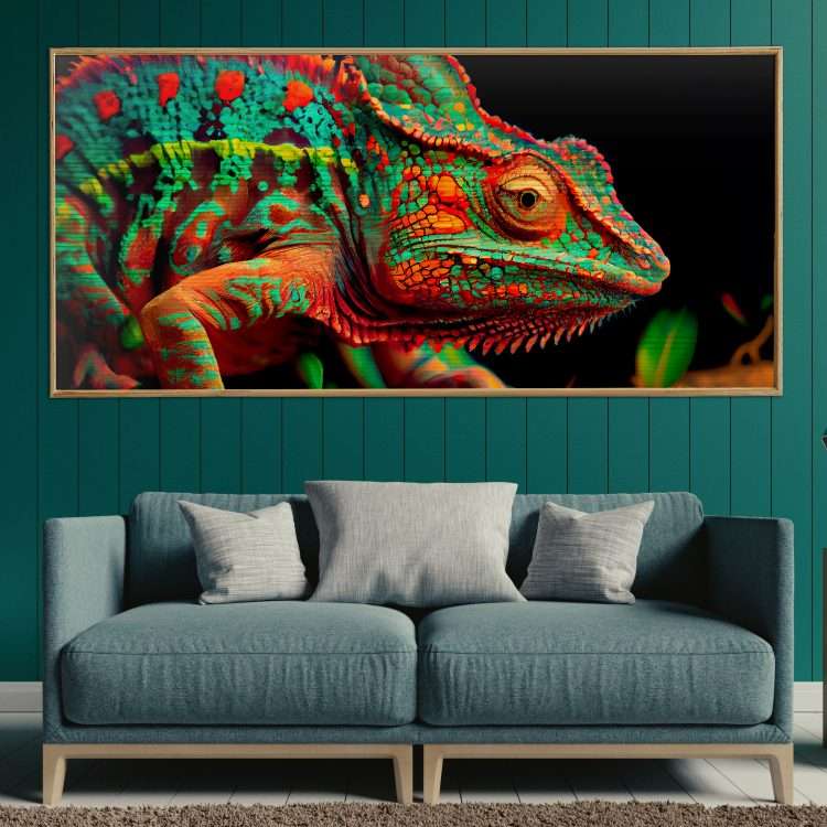 "Chameleon" Theme Wood Painting in a Wooden Frame-Massdeco