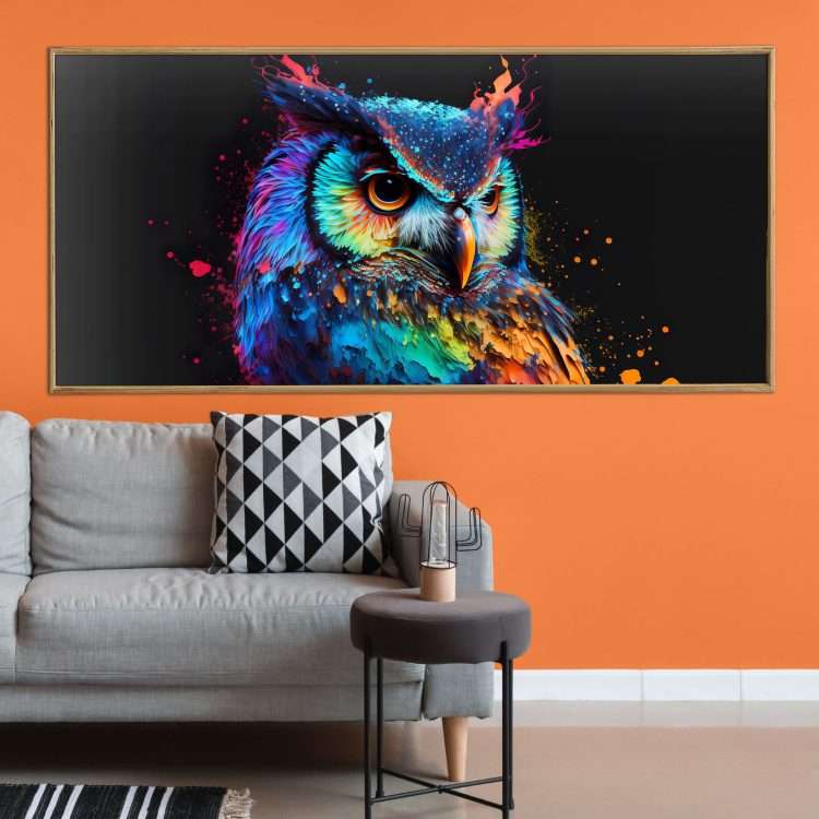 Painting in Plexiglass with "Owl" theme in a wooden frame-Massdeco