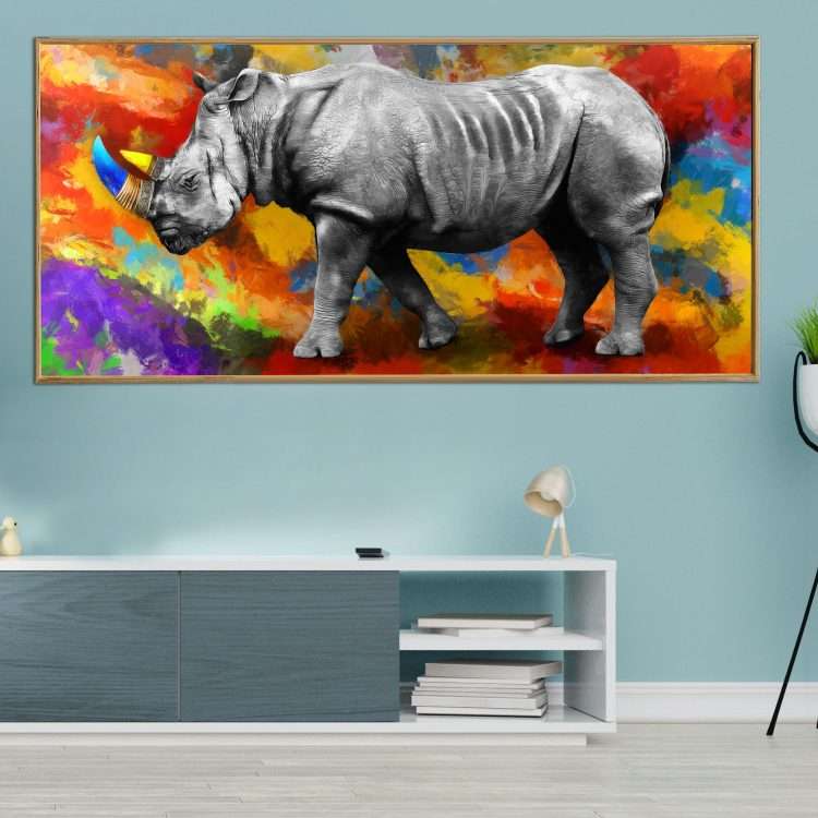 Plexiglass painting with "Rhino" theme in a wooden frame-Massdeco