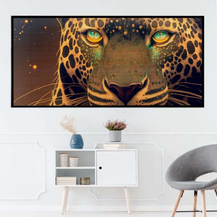 Wood Painting with "Tiger Eyes" Theme in Black Wooden Frame-Massdeco