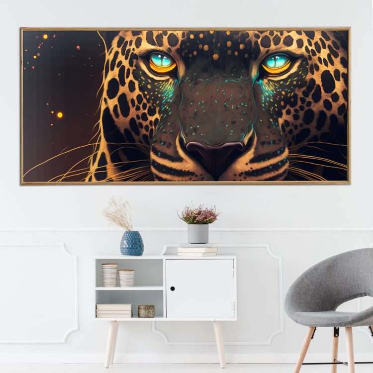 Painting in Plexiglass with "Eyes of the Tiger" theme in a wooden frame-Massdeco
