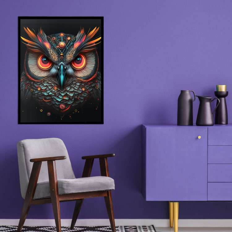 Plexiglass painting with "Owl" theme in a black wooden frame-Massdeco