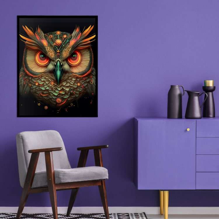 Πίνακας σε Ξύλο με Θέμα "Owl" σε μαύρη ξύλινη Κορνίζα-Massdeco