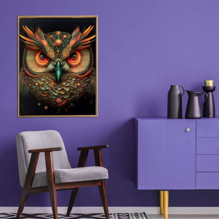 Wood Painting with "Owl" theme in a wooden frame-Massdeco