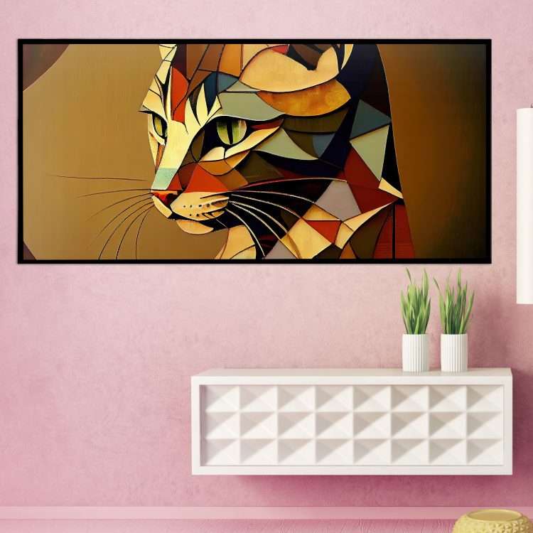 Plexiglass Painting with "Cat" Theme in Black Wooden Frame-Massdeco