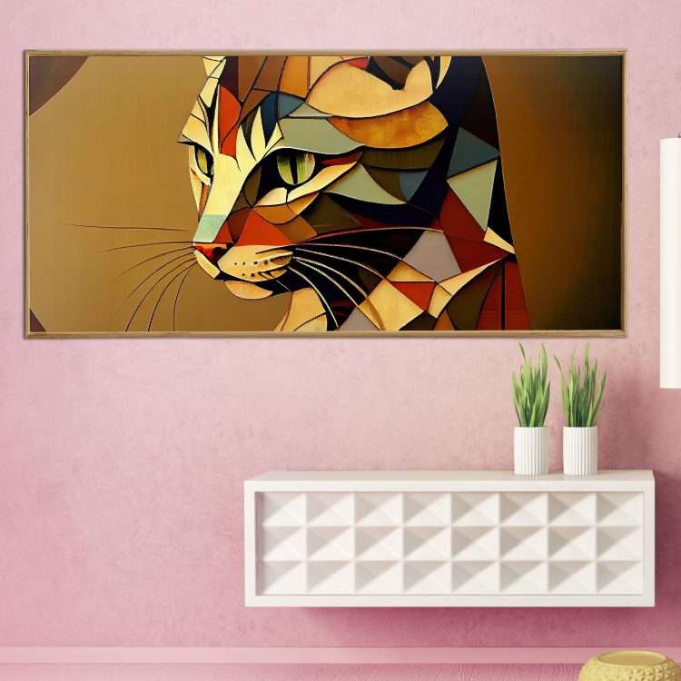 Plexiglass painting with "Cat" theme in a wooden frame-Massdeco