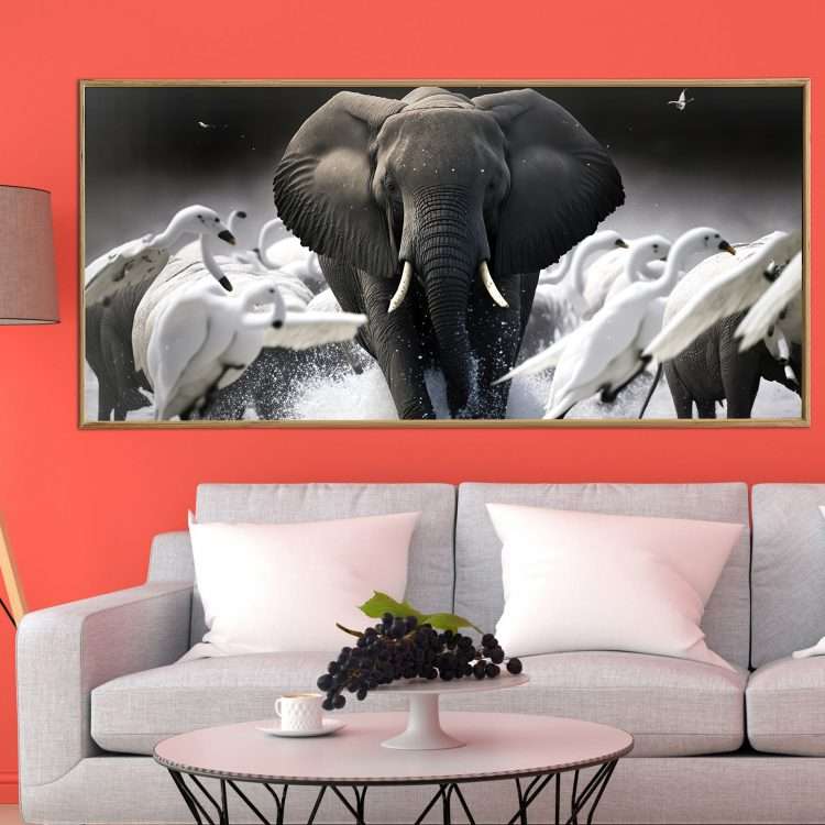 Plexiglass painting with "Elephant" theme in a wooden frame-Massdeco