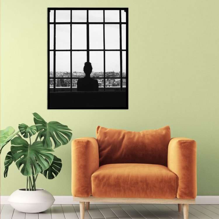 Plexiglass painting with "Girls at the window" theme in a black wooden frame-Massdeco