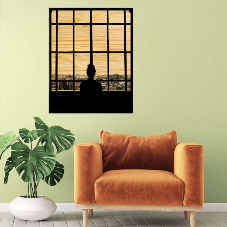 Πίνακας σε Ξύλο με Θέμα "Κοπέλα στο παράθυρο" σε μαύρη ξύλινη Κορνίζα-Massdeco