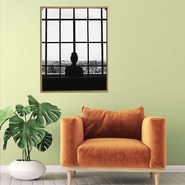Πίνακας σε Plexiglass με Θέμα "Κοπέλα στο παράθυρο" σε ξύλινη Κορνίζα-Massdeco