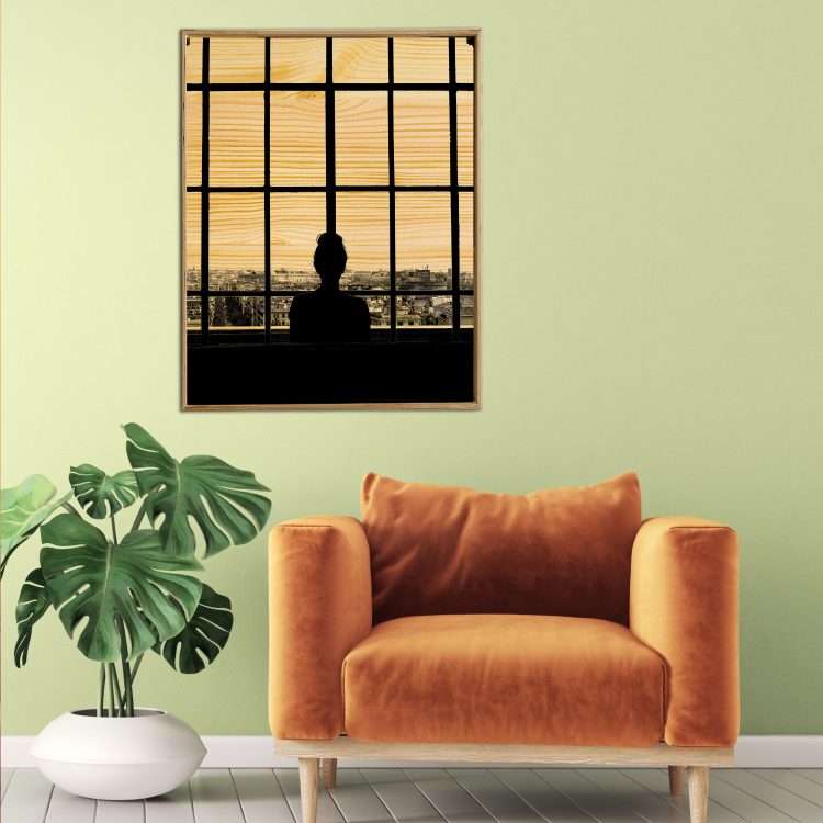 Πίνακας σε Ξύλο με Θέμα "Κοπέλα στο παράθυρο" σε ξύλινη Κορνίζα-Massdeco