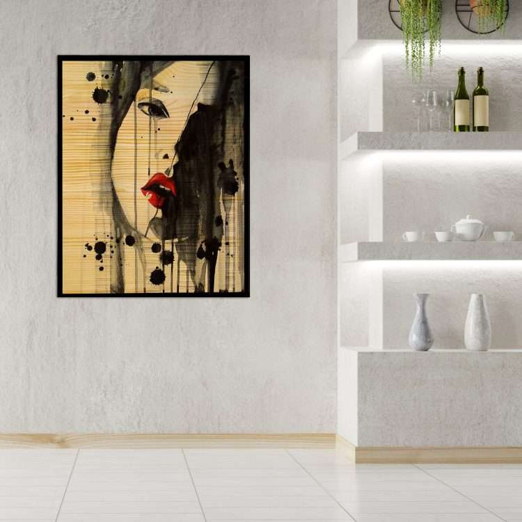 "Persephone" Theme Wood Painting in Black Wooden Frame-Massdeco