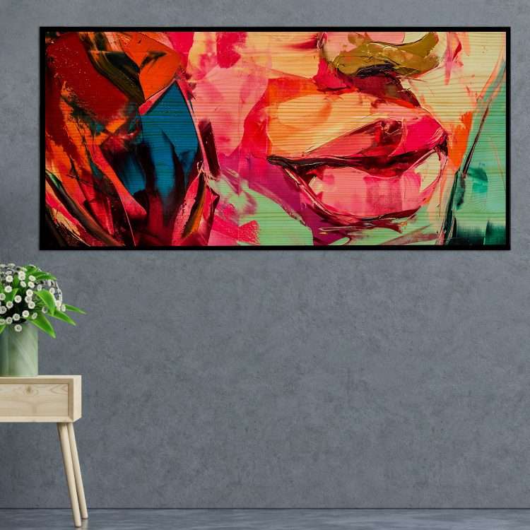 "Pink Lips" Theme Wood Panel in Black Wooden Frame-Massdeco