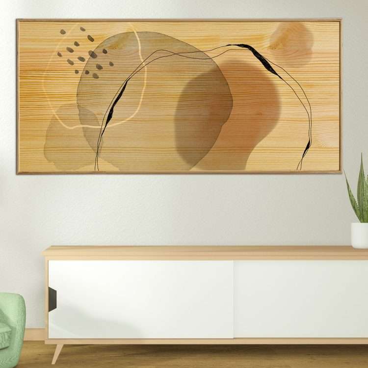 Table in Wood with "Circles" theme in a wooden frame-Massdeco