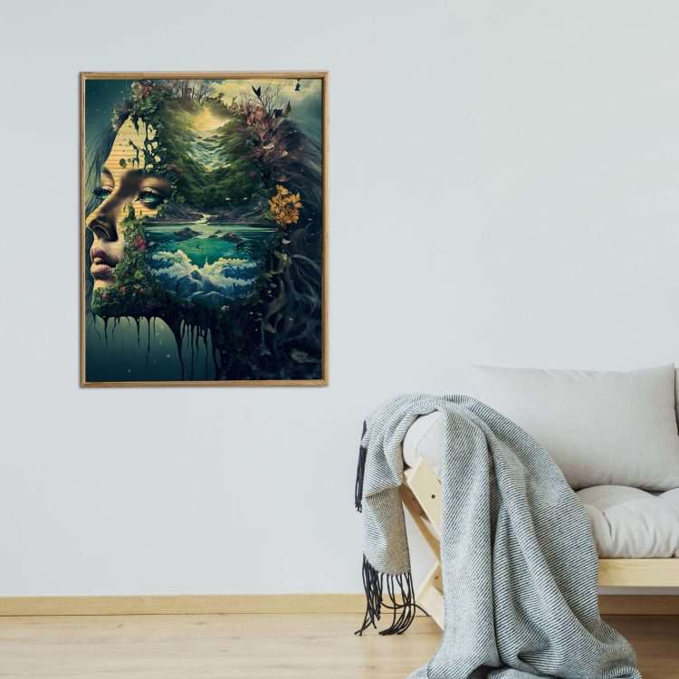 Wood Painting with "Mother Nature" theme in a wooden frame-Massdeco